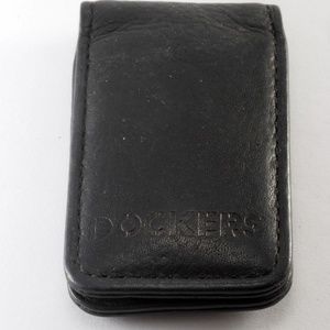 DOCKERS Black Leather Magnetic Money Clip  Signed